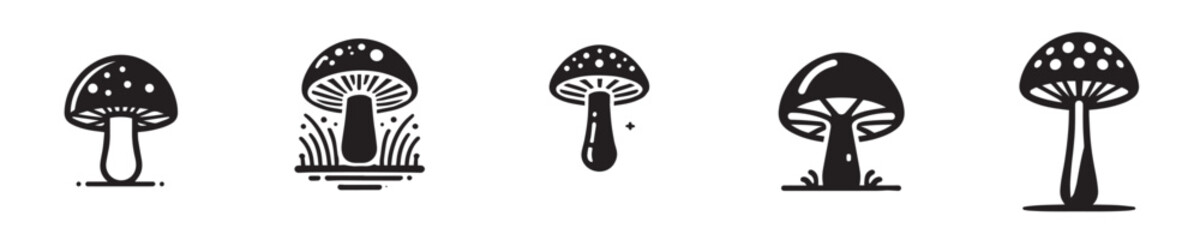 Vector collection of mushroom silhouettes