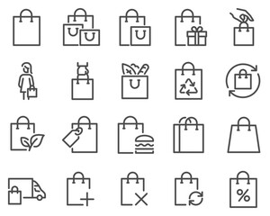 Simple Set of Shopping Bag Related Vector Line Icons. Contains such Icons as Groceries, Present, Food Delivery and more. Editable Stroke.