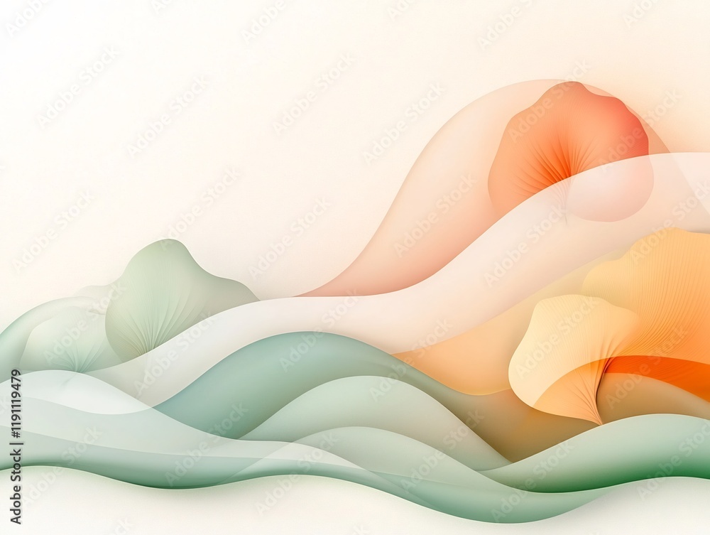 Aufkleber fluid amorphous shapes in gentle motion against a minimalist muted earthtone backdrop creating a soo
