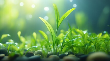Seaweed growing naturally underwater, isolated with a soft aquatic-themed background