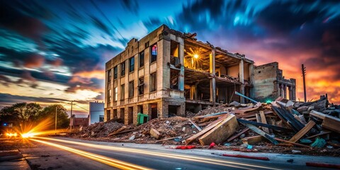 Obraz premium Tyler TX Courthouse Construction: Demolition of Old Building Long Exposure Photography