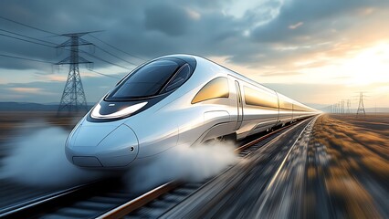 Fototapeta premium AI generates illustrations high-speed trains