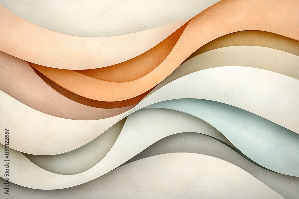 Poster harmonious sinuous composition of interlocking flowing lines and curves in muted neutral color gradi