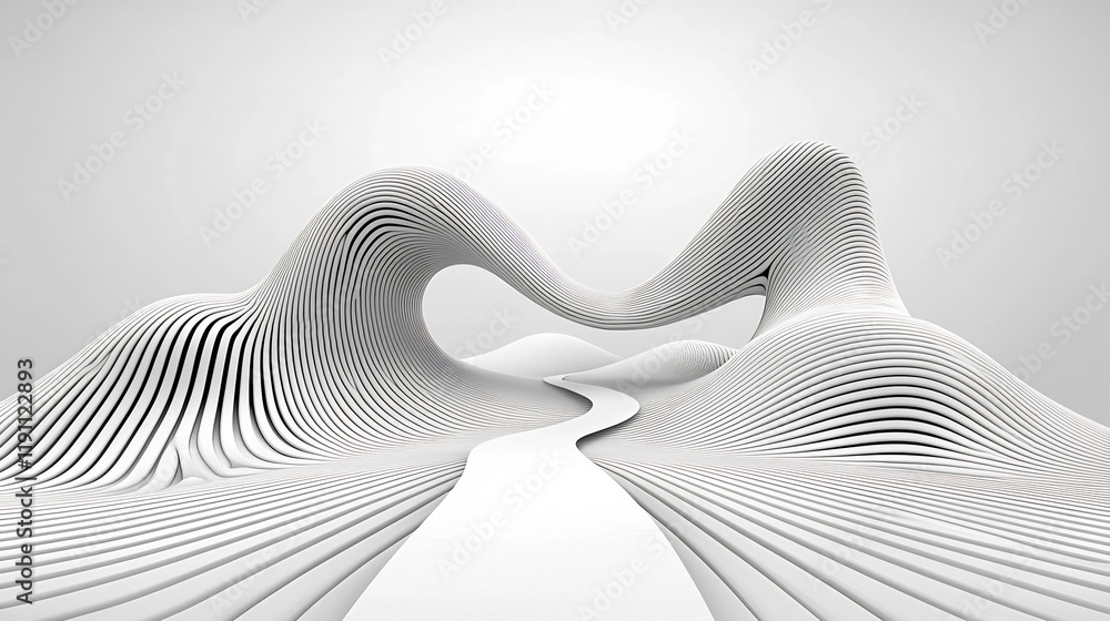 Poster elegant flowing monochromatic composition featuring amorphous organic lines and forms with a serene 
