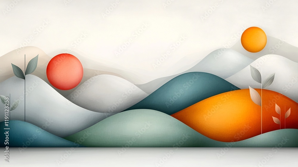 Poster minimalist abstract background with a balanced composition of curved organic shapes and gentle color