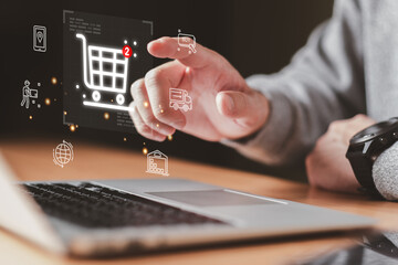 Online shopping customer point and manage online e-commerce business automation logistic supply chain in online dashboard. Global worldwide logistic management for online shopping with warehouse