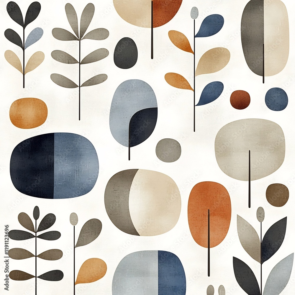 Poster minimalist abstract pattern with soothing curved organic forms and a muted earthy color scheme of br