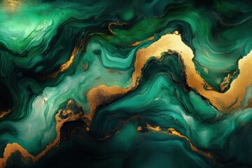 Obraz premium Abstract green and gold swirl background for creative design projects