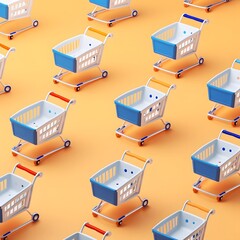 Obraz premium Minimalist Digital Pattern of 3D Shopping Cart Strollers in Vibrant Colors