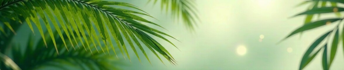 Lush green palm leaves against a soothing light background creating a tropical vibe.