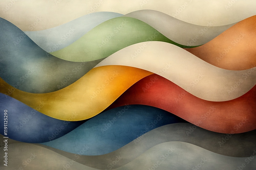 Poster flowing curvaceous organic shapes in a harmonious earthy color scheme create a tranquil atmospheric 