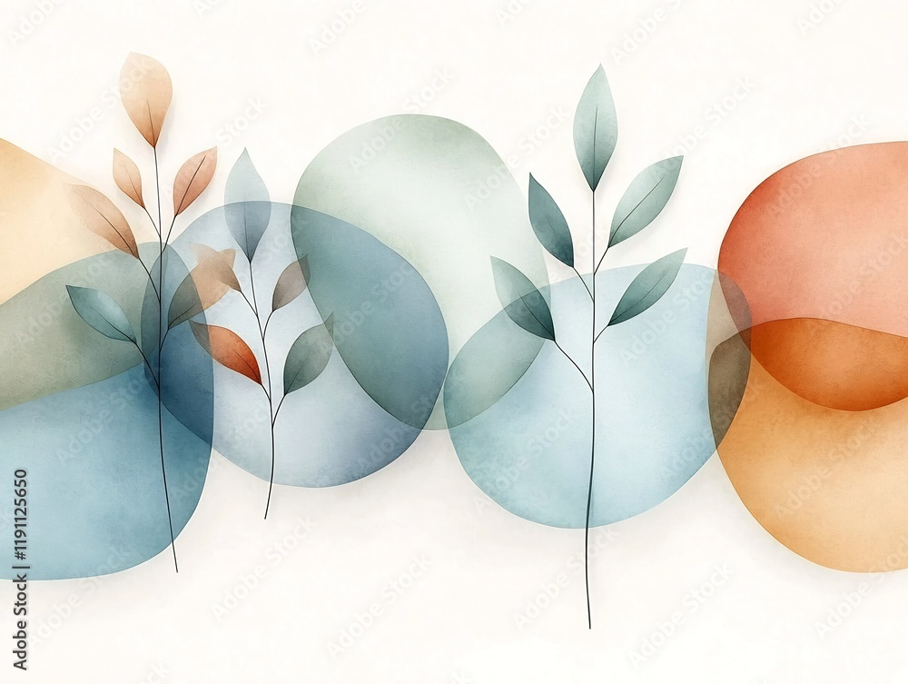 Aufkleber tranquil abstract composition featuring a delicate arrangement of organic flowing shapes in muted ea