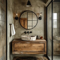 A bathroom with a sink and mirror