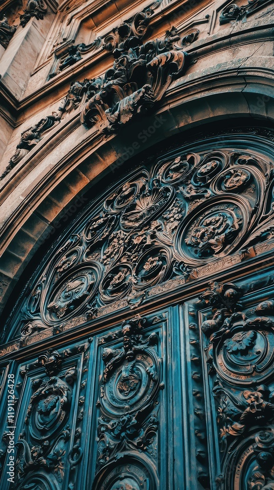 Poster ornate architectural door with intricate design and patterns