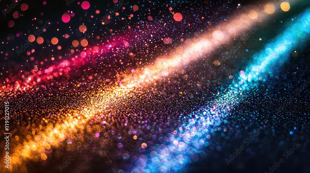 Poster colorful light trails with bokeh effect on dark background