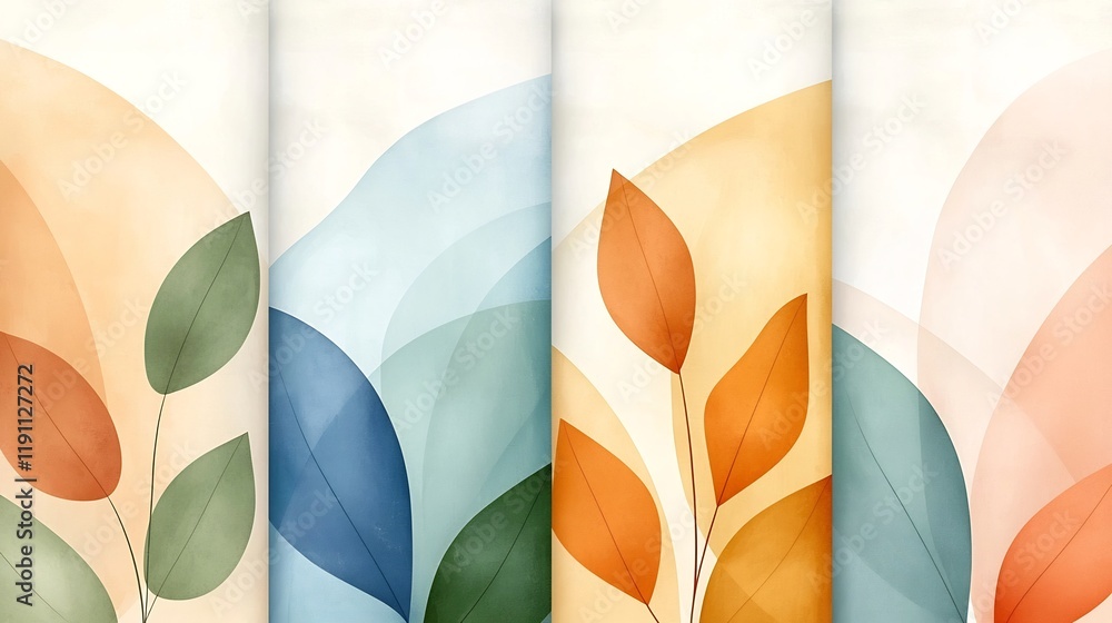 Poster serene abstract landscape painting featuring smooth organic lines in a harmonious color combination 