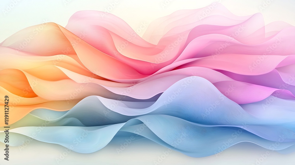 Poster serene and harmonious abstract pattern with smooth organic lines in a soft pastel color palette feat