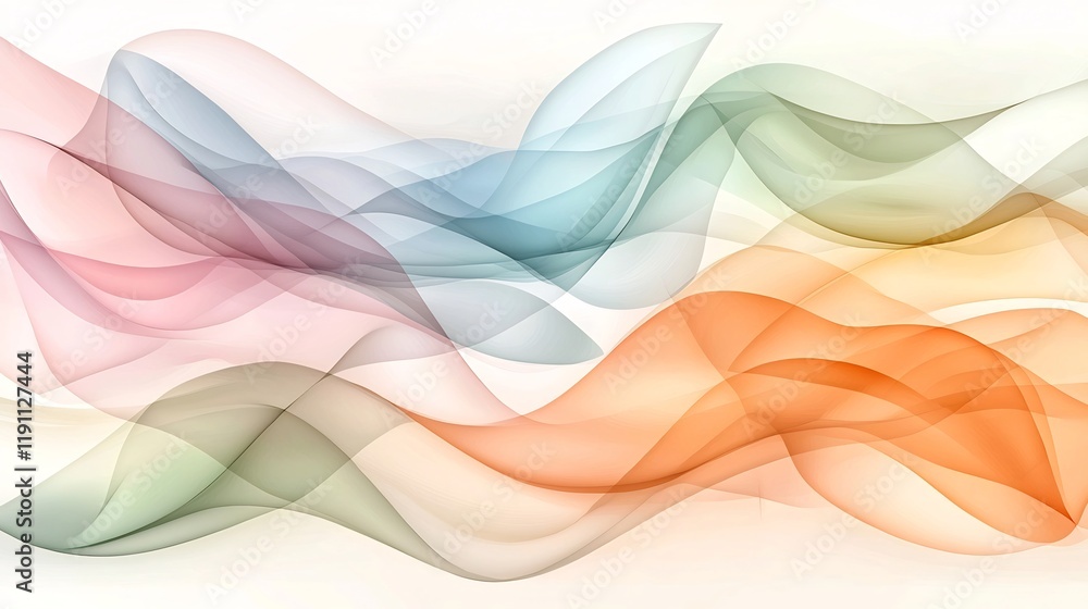 Poster serene abstract pastel landscape with organic flowing lines and harmonious color palette digital art