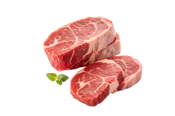 fresh raw beef steaks with marbled texture and herb garnish isolated on white background premium quality meat for cooking and grilling