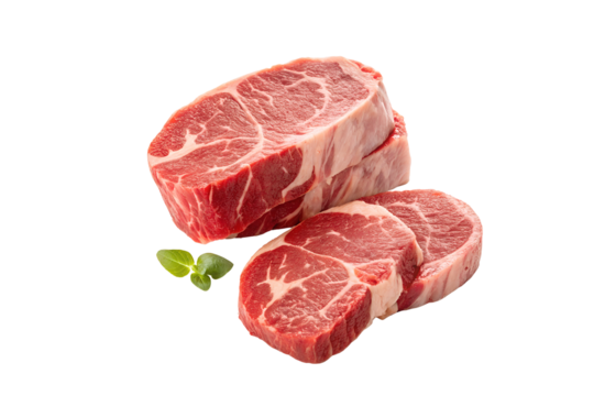 fresh raw beef steaks with marbled texture and herb garnish isolated on white background premium quality meat for cooking and grilling