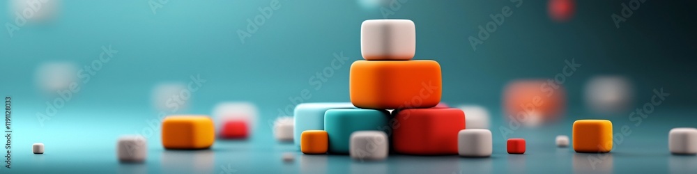 Poster a 3d rendered abstract composition depicting the varying frequency of occurrence of words in differe
