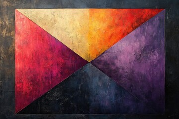 Fototapeta premium Abstract textured painting, vibrant color triangles.
