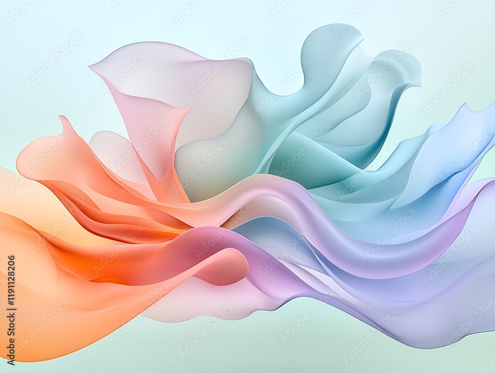Aufkleber calming abstract image with a delicate arrangement of flowing curved shapes pastel toned ethereal sh