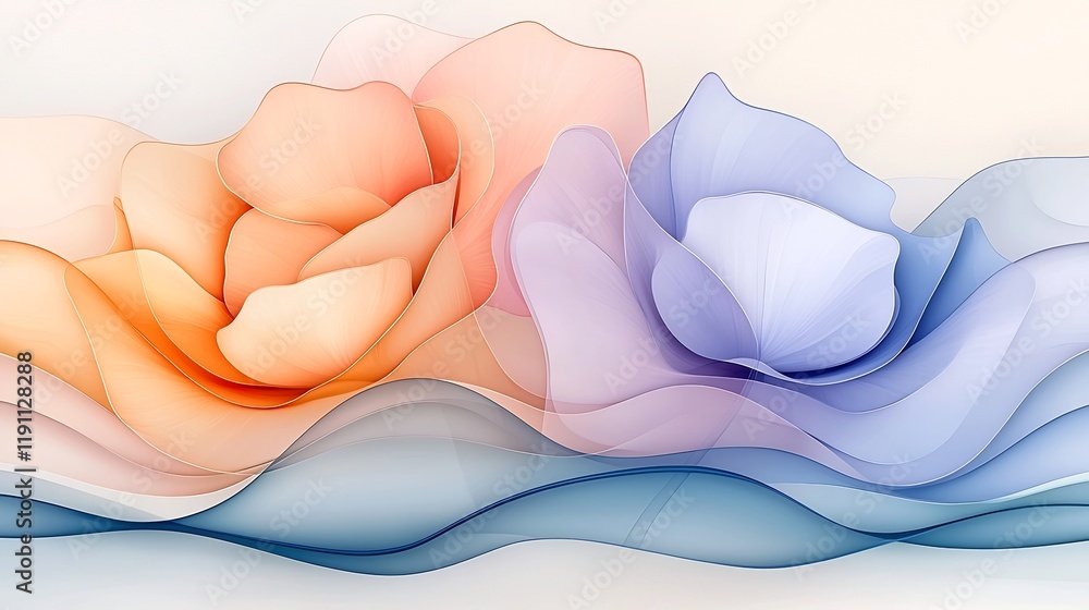 Aufkleber captivating abstract image composed of interconnected curved shapes in soft natural colors featuring
