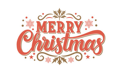 Merry Christmas hand drawn text. Vector illustration on white background