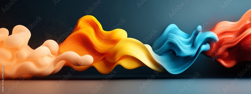 Poster a 3d rendered abstract representation of sound waves vibrating at various frequencies creating a dyn