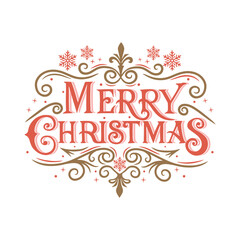 Merry Christmas hand drawn text. Vector illustration on white background