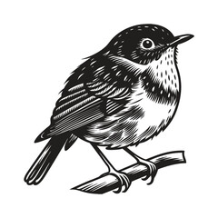 A simple silhouette of a bird perched on a branch,  set against a bright white background.