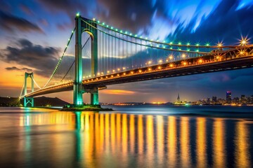 Fototapeta premium Verrazano-Narrows Bridge Night Photography: Iconic NYC Skyline Low Light View