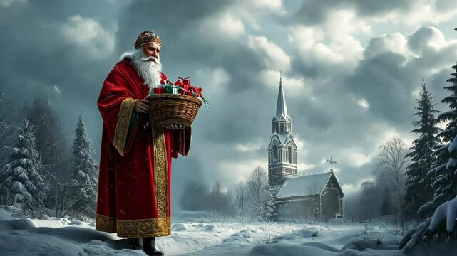 Santa in a Snowy Village