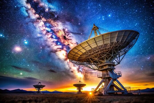 Very Large Array Radio Telescopes under Milky Way Galaxy, New Mexico Night Sky