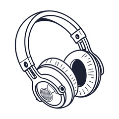 A vector silhouette of headphone on white background 