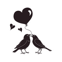 Vector birds on branch - love and romance concept on white background 