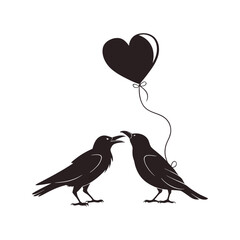 Vector birds on branch - love and romance concept on white background 