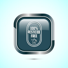 Pesticide free icon design illustration. Certified natural product sticker symbol illustration. Gray color square button design
