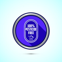 Pesticide free icon design illustration. Certified natural product sticker symbol illustration. Blue shadow button design