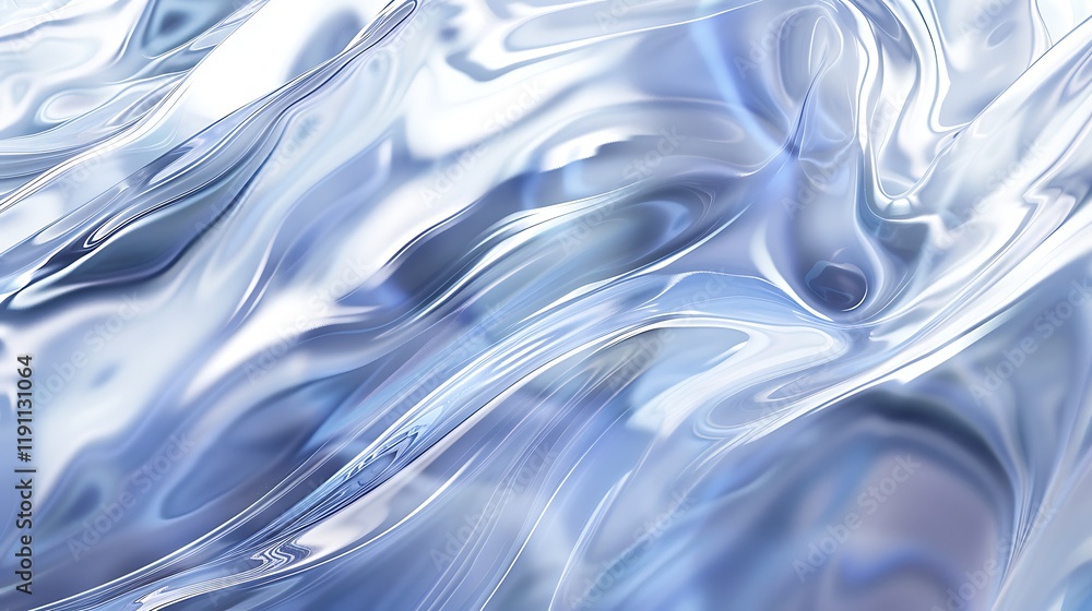 Poster abstract flowing silver liquid with smooth waves and light reflections. cool, metallic texture with 