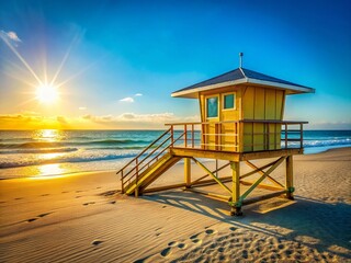 Obraz premium Vibrant Beach Lifeguard Station: Sunny Day Seascape