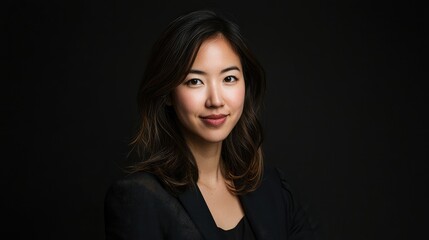 Fototapeta premium Confident Young Woman Portrait in Professional Attire Against Dark Background