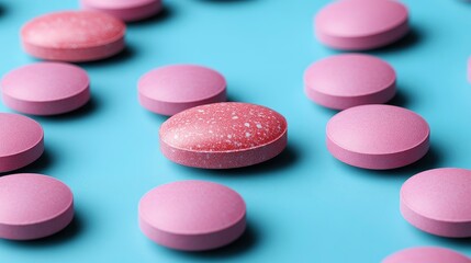 Close-up of Pink and Red Pills on a Blue Background
