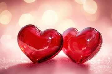 Obraz premium Two Red Hearts on Soft Background