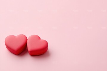Obraz premium Two Red Hearts on Soft Pink Background