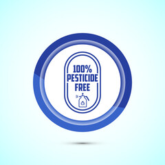 Pesticide free icon design illustration. Certified natural product sticker symbol illustration. Blue color button design