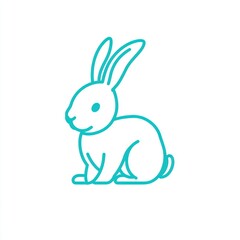 Fototapeta premium Teal line art rabbit sitting, white background, pet, logo design