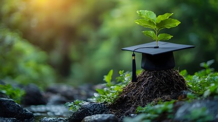 Graduation Cap Growing Into a Symbolic Tree of Enduring Education