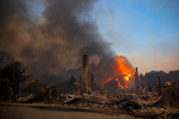 Building Engulfed by Fire in Los Angeles Wildfires